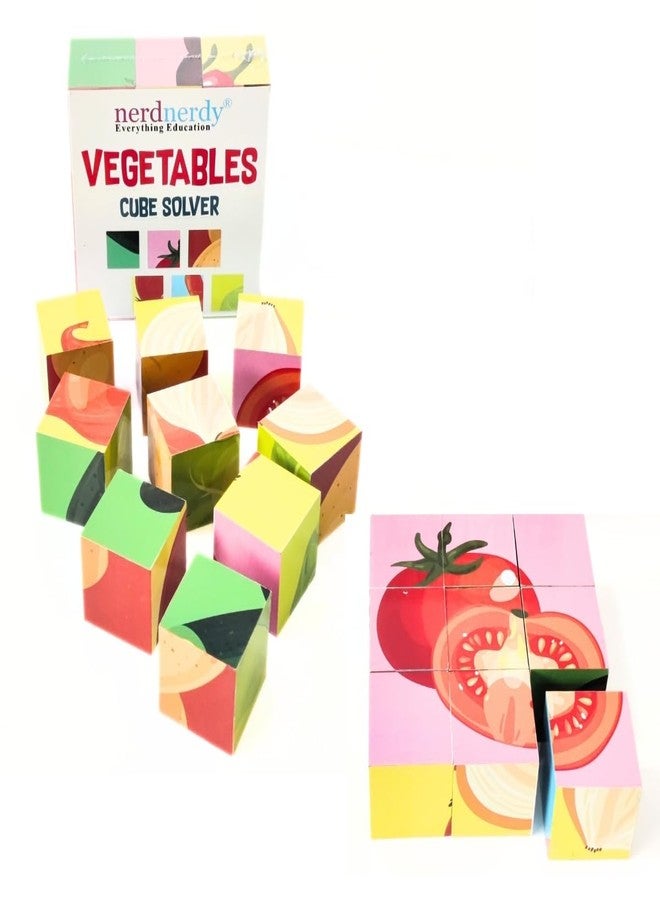 NerdNerdy Vegetable Cube Solver/Set of 9 Wooden Vegetable Cubes (2'' by 2'') Enhance Processing Speed, Cognitive Skills and Spatial Awareness in 3+yrs Kids. - Image 1